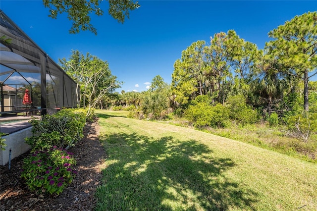 view of yard featuring a lanai