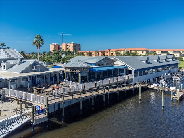 dock area featuring a gazebo and a water view