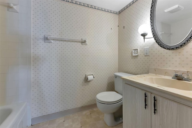 21280 Brinson Ave Unit 214, Port Charlotte, FL 33952 - bathroom featuring vanity, visible vents, toilet, and wallpapered walls