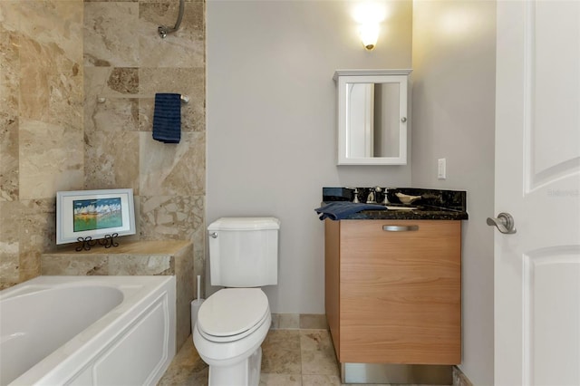 bathroom with vanity, toilet, and tile floors