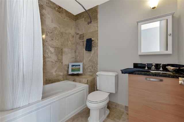 full bathroom with tile flooring, toilet, shower / bath combo, and vanity