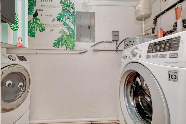 laundry room featuring water heater and washer / clothes dryer