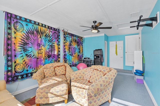 living room with ceiling fan