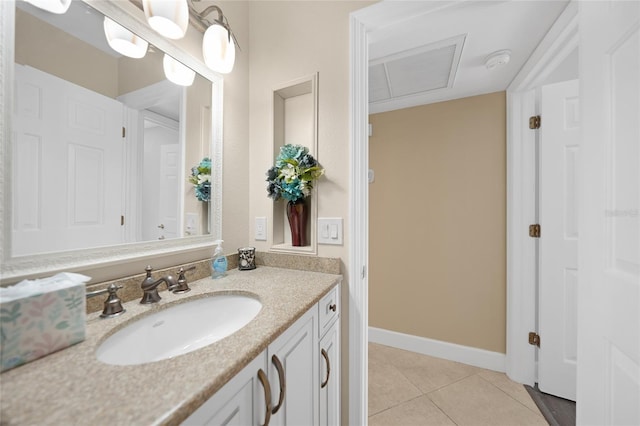 bathroom featuring oversized vanity and tile floors