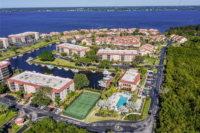 aerial view with a water view