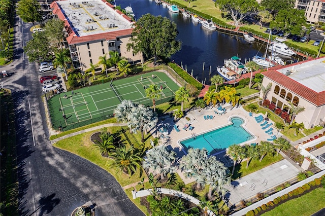 aerial view with a water view