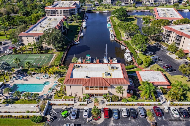 aerial view featuring a water view