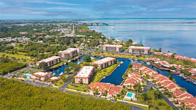 aerial view with a water view