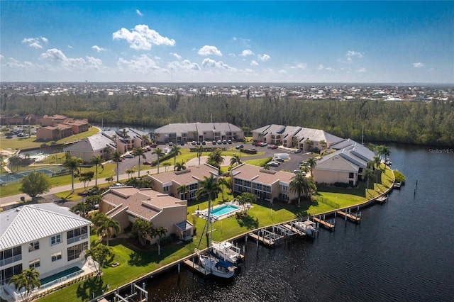 aerial view with a water view