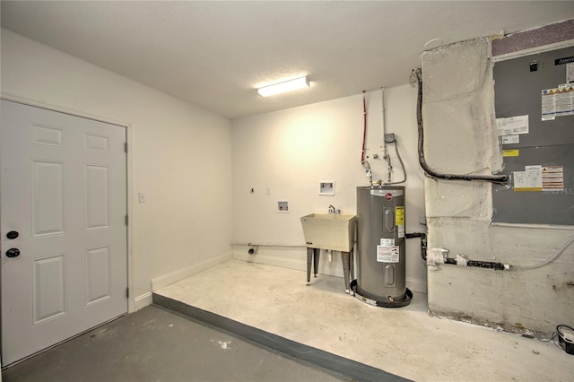 utility room featuring sink and electric water heater