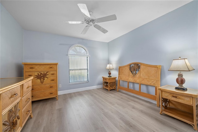 living area featuring ceiling fan and light hardwood / wood-style floors