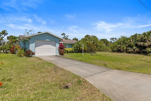 ranch-style house with a front lawn and a garage