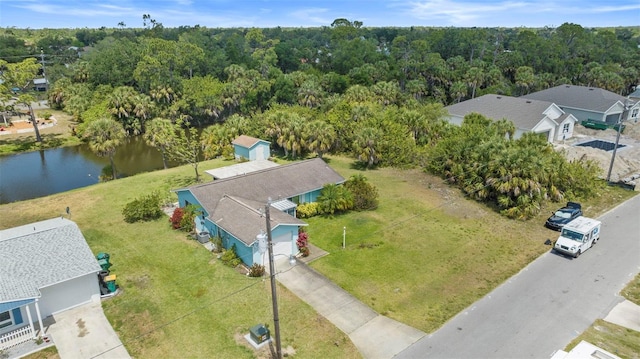 bird's eye view featuring a water view