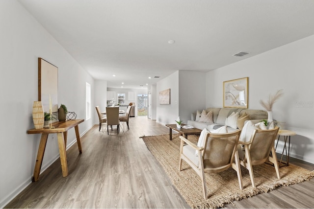 living room with light wood-type flooring