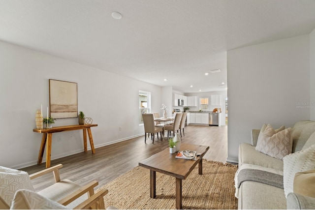 living room with hardwood / wood-style floors