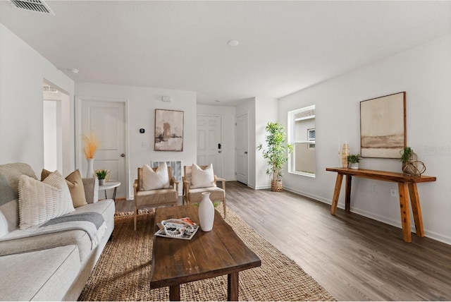 living room with hardwood / wood-style flooring