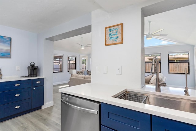 kitchen with light hardwood / wood-style flooring, dishwasher, a healthy amount of sunlight, and sink