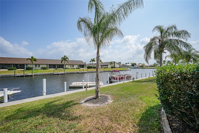 view of water feature with a boat dock