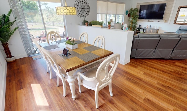 dining space featuring wood-type flooring and plenty of natural light