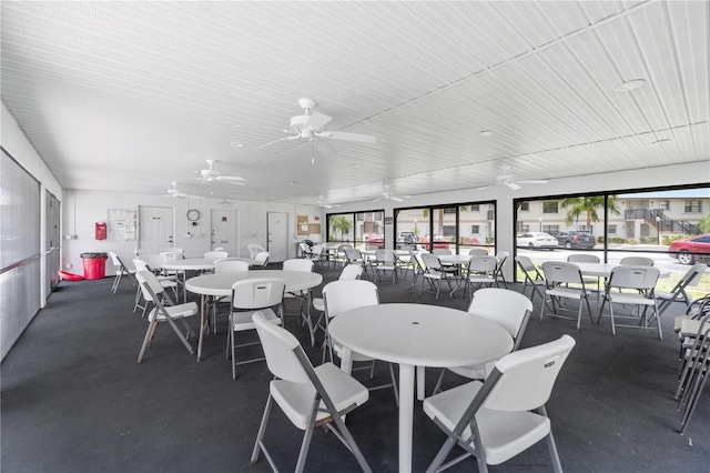 dining area with ceiling fan