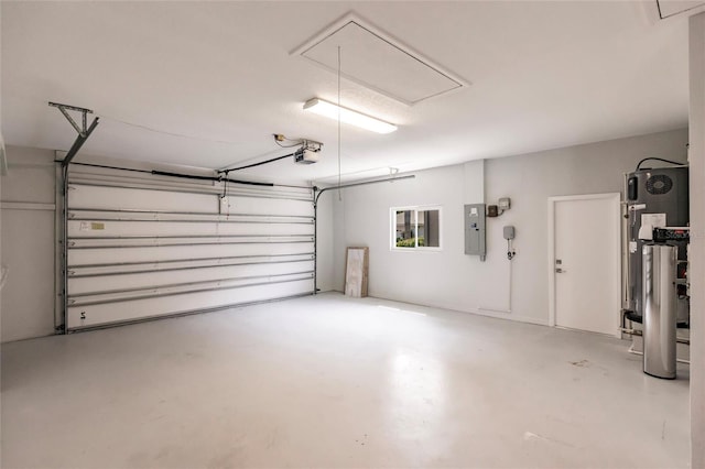 garage with electric panel and a garage door opener