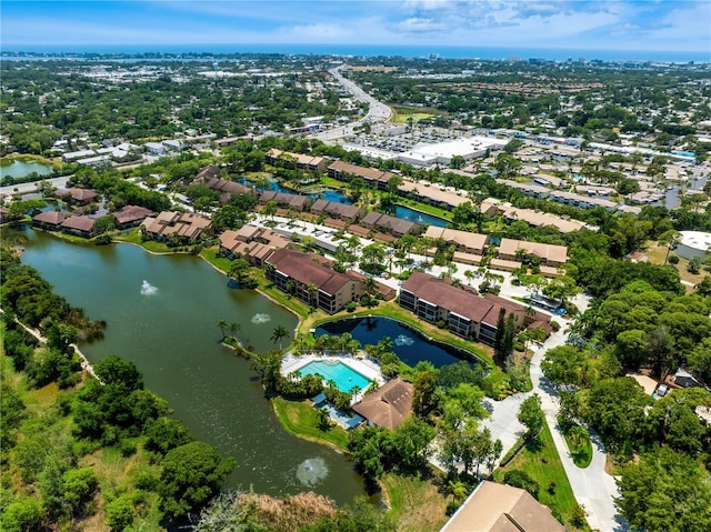 bird's eye view featuring a water view