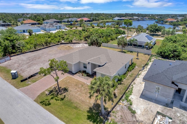 aerial view featuring a water view