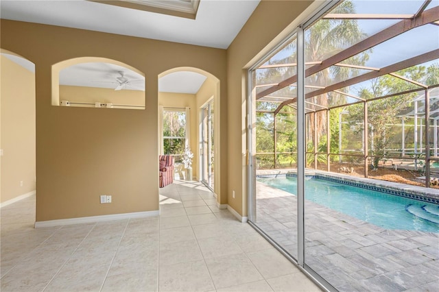 view of pool with ceiling fan