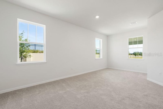 unfurnished room featuring a wealth of natural light and carpet floors