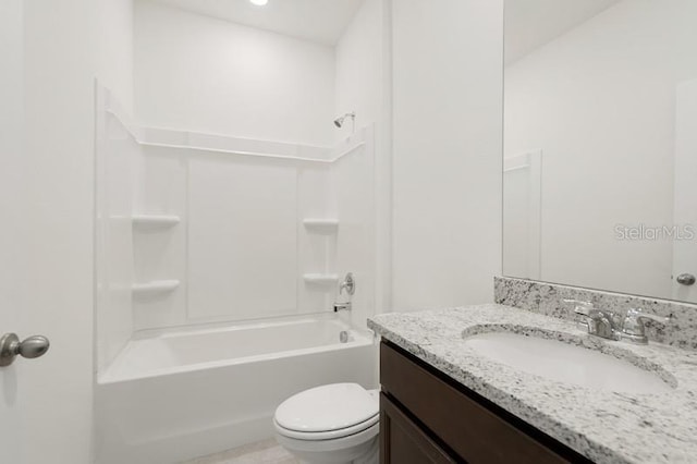 full bathroom with shower / tub combination, vanity, and toilet