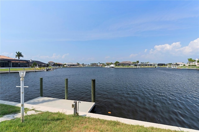 dock area with a water view