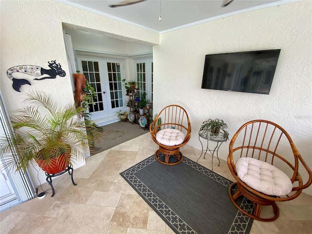 view of terrace featuring french doors