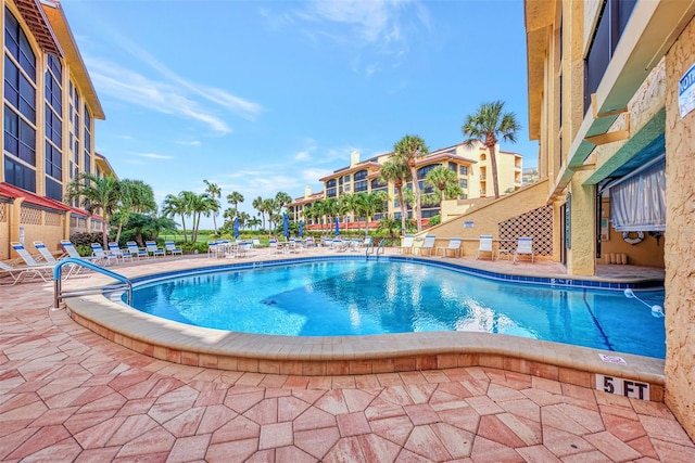 view of swimming pool featuring a patio area