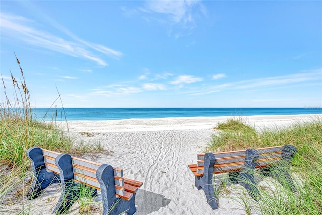 view of water feature with a beach view