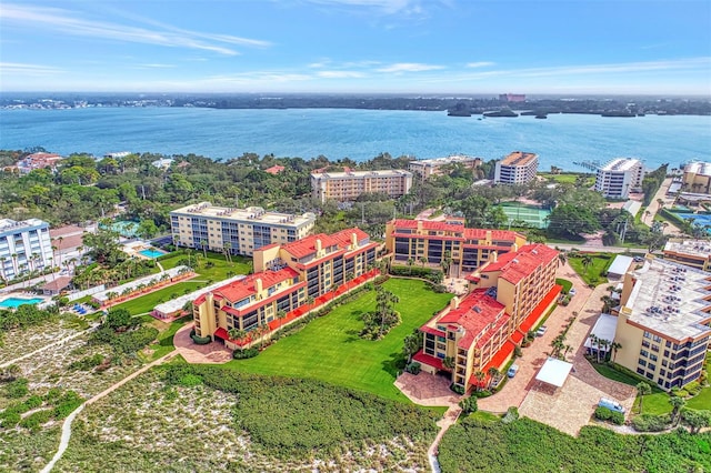 aerial view with a water view