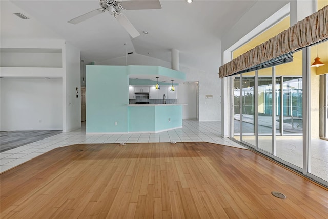 interior space with light hardwood / wood-style floors, a healthy amount of sunlight, and ceiling fan