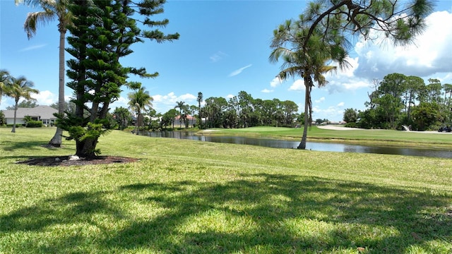 view of nearby features featuring a water view and a yard