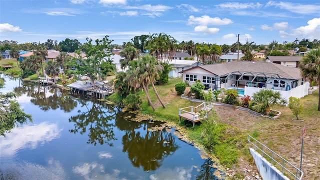 bird's eye view featuring a water view