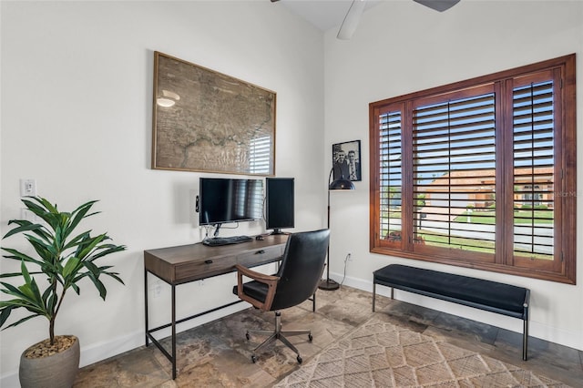 home office with ceiling fan