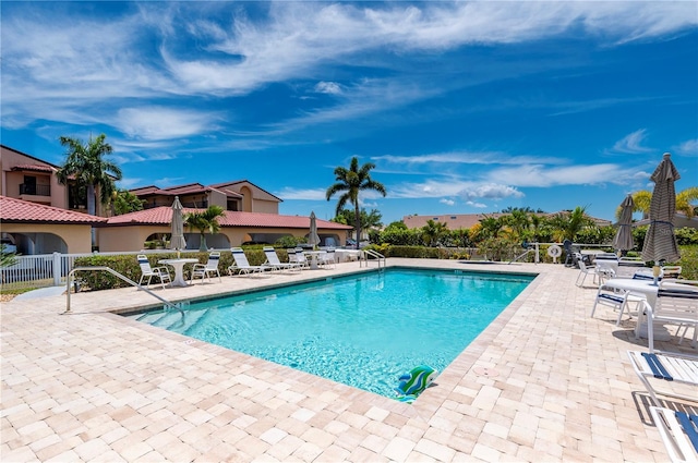 view of pool featuring a patio