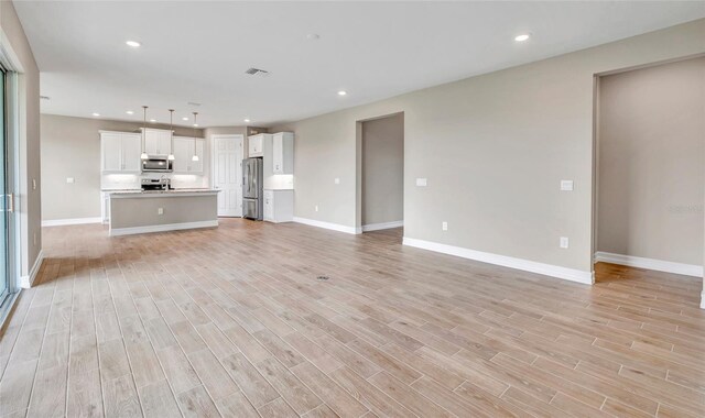 unfurnished living room featuring light hardwood / wood-style floors