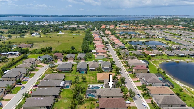 aerial view with a water view