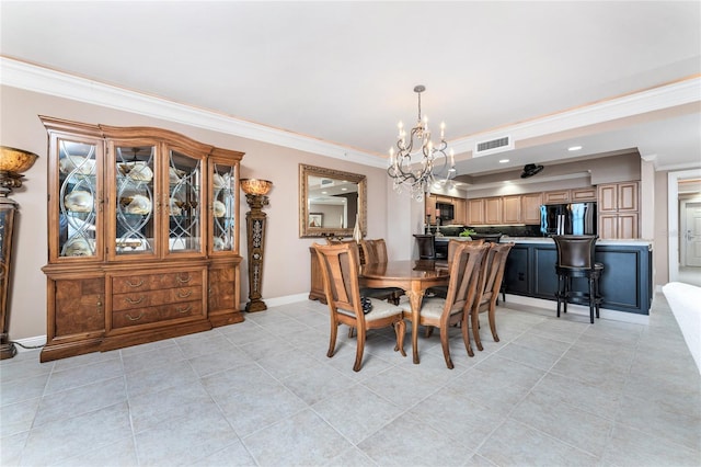 3333 Sunset Key Cir Unit 506, Punta Gorda, FL 33955 - dining room with crown molding, a chandelier, light tile patterned floors, baseboards, and recessed lighting