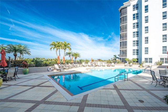 view of swimming pool with a patio area