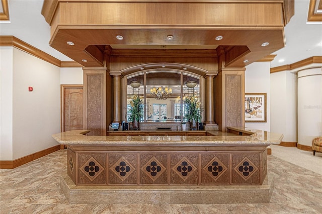 reception area with decorative columns