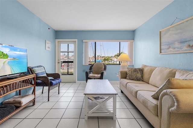 living room featuring light tile patterned flooring