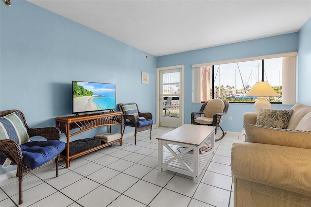 living room with light tile patterned floors