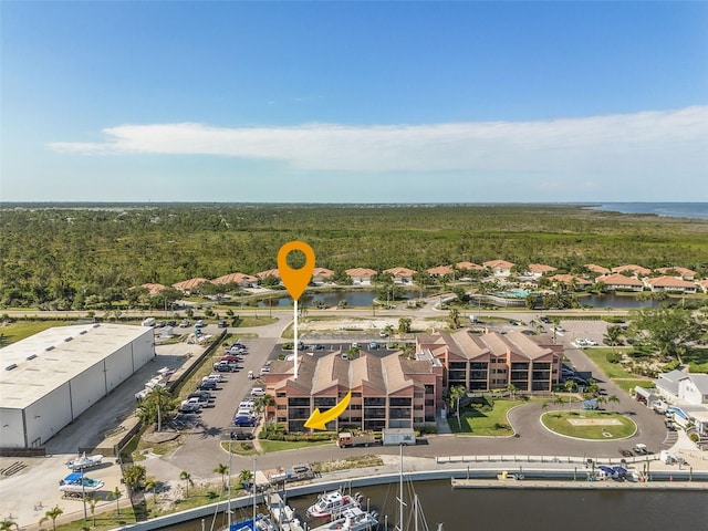 bird's eye view featuring a water view