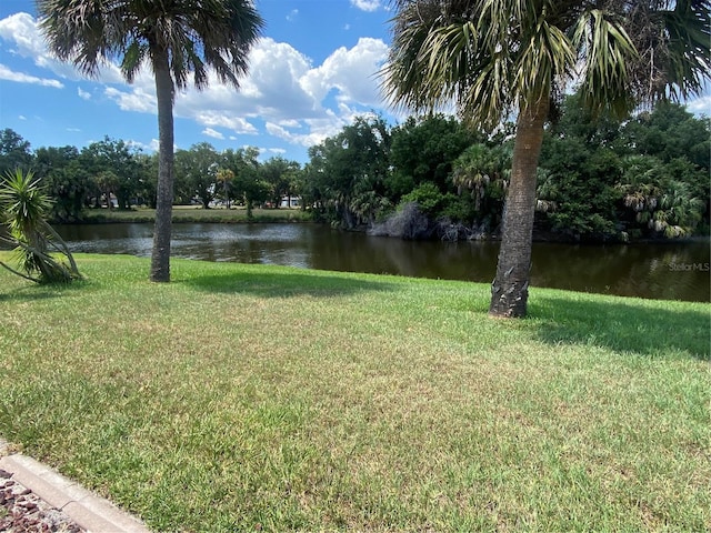 view of yard with a water view