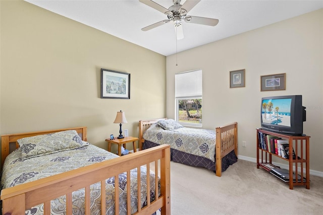 bedroom featuring carpet flooring and ceiling fan